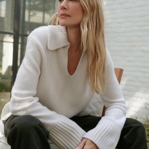 NWT $595 Jenni Kayne Cashmere Phoebe Polo Sweater in Ivory - Size L